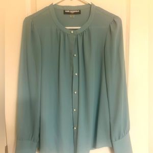Karl Lagerfeld sea foam pearl embellished blouse
